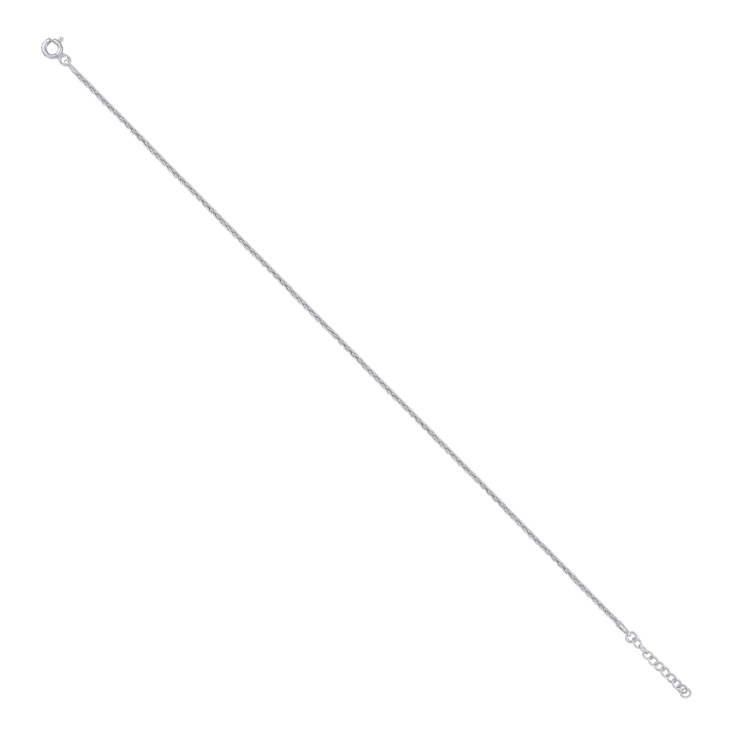 Sterling Silver Rhodium Plated Womens Fancy Chain Anklet 1.4 mm Size 10 Inches
