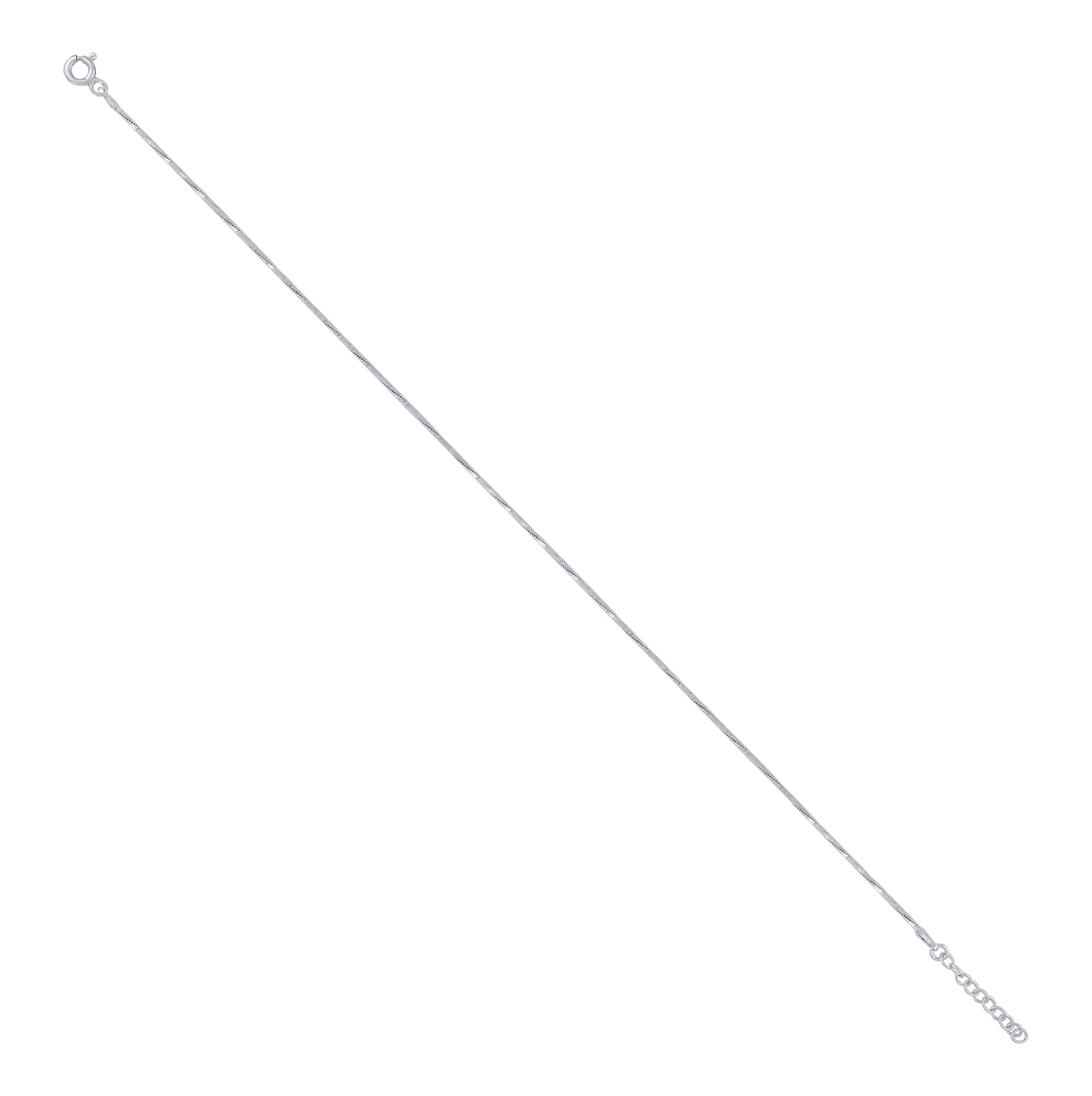 Sterling Silver Rhodium Plated Womens Twisted Snake Chain Anklet 1.1 mm Size 10 Inches