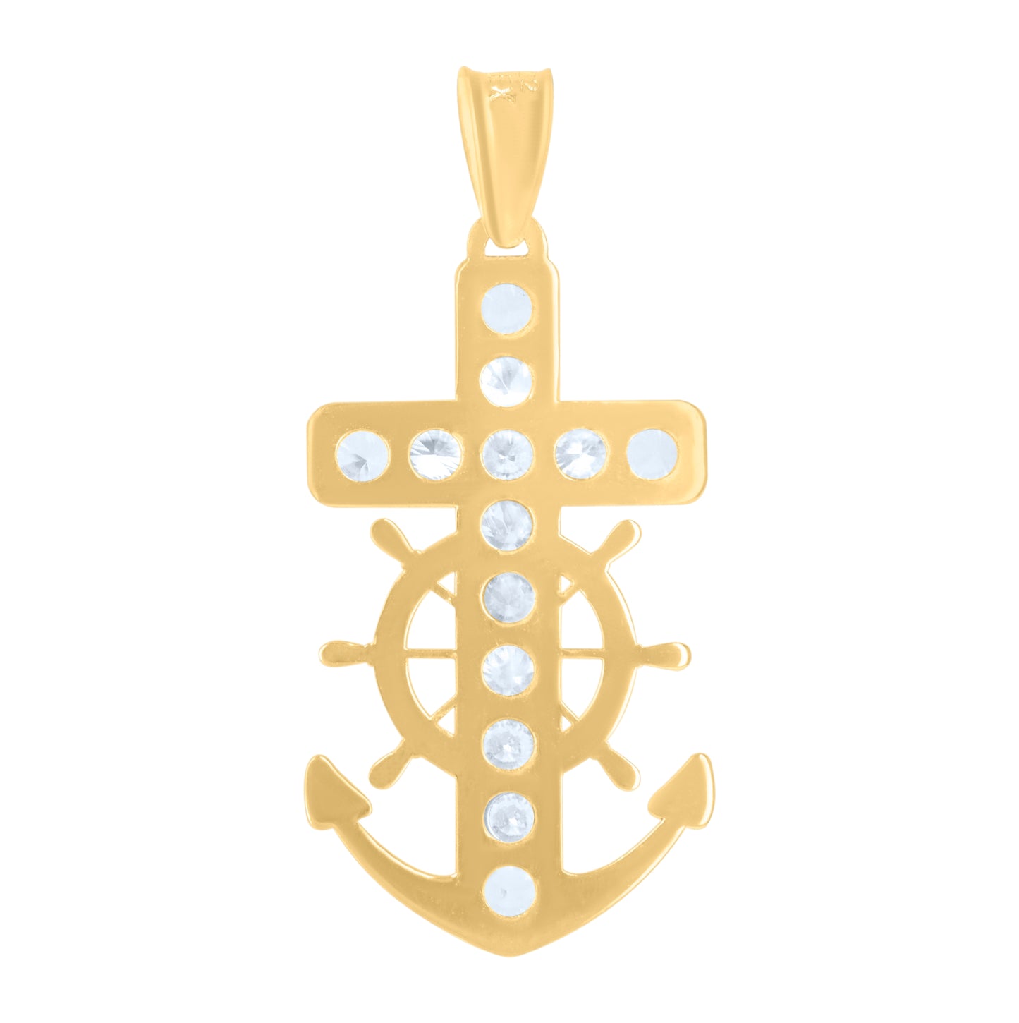 14K Yellow Gold Mens Cubic-Zirconia Anchor Crucifix Religious Charm Pendant