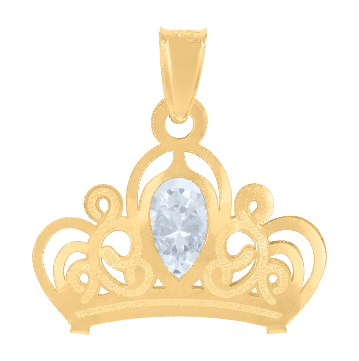 14K Yellow Gold Mens Pear Cubic-Zirconia Crown Fashion Charm Pendant