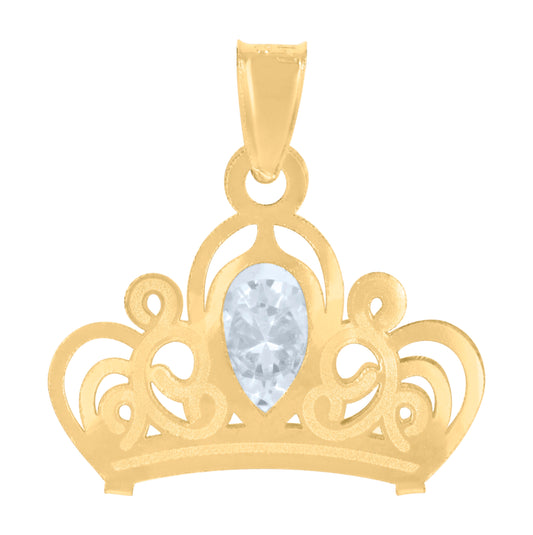 14K Yellow Gold Mens Pear Cubic-Zirconia Crown Fashion Charm Pendant