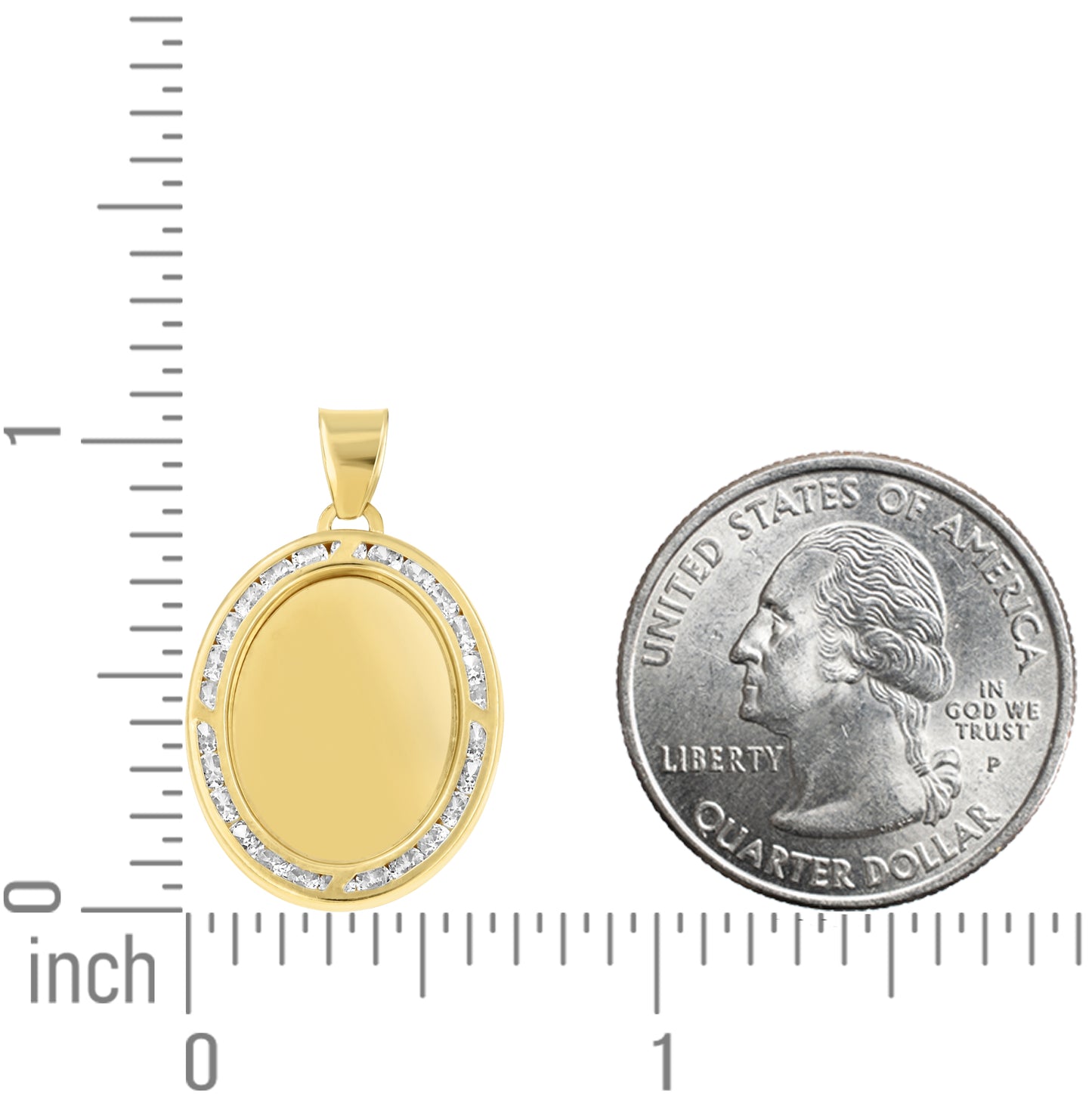 14k Yellow Gold Unisex Cubic-Zirconia Oval Photo Frame Charm Pendant