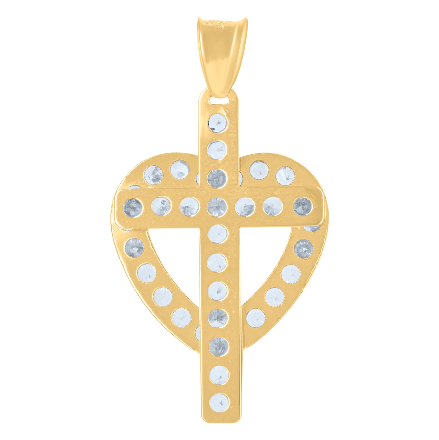 14K Yellow Gold Womens Cubic-Zirconia Heart Cross Charm Pendant