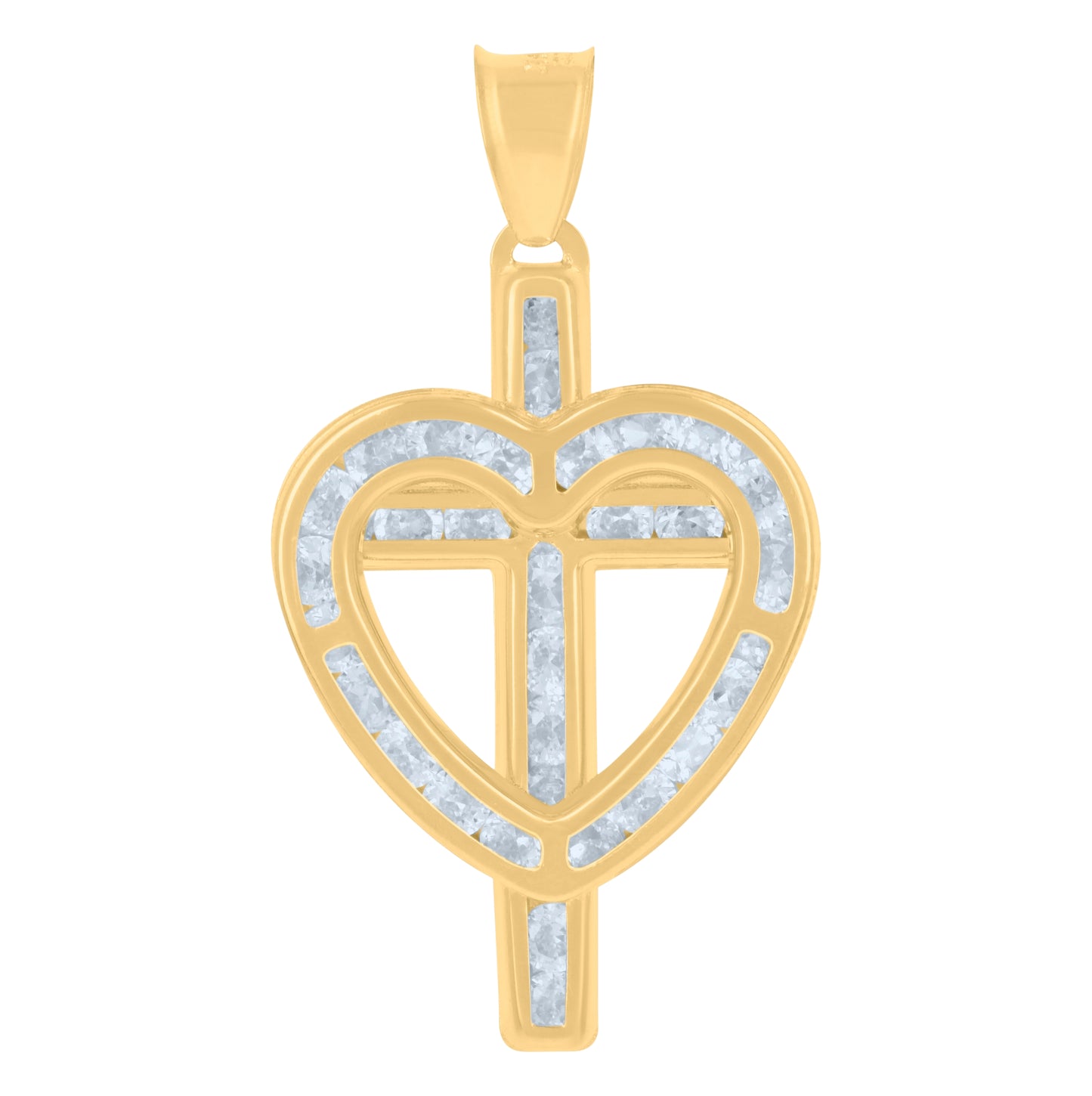 14K Yellow Gold Womens Cubic-Zirconia Heart Cross Charm Pendant