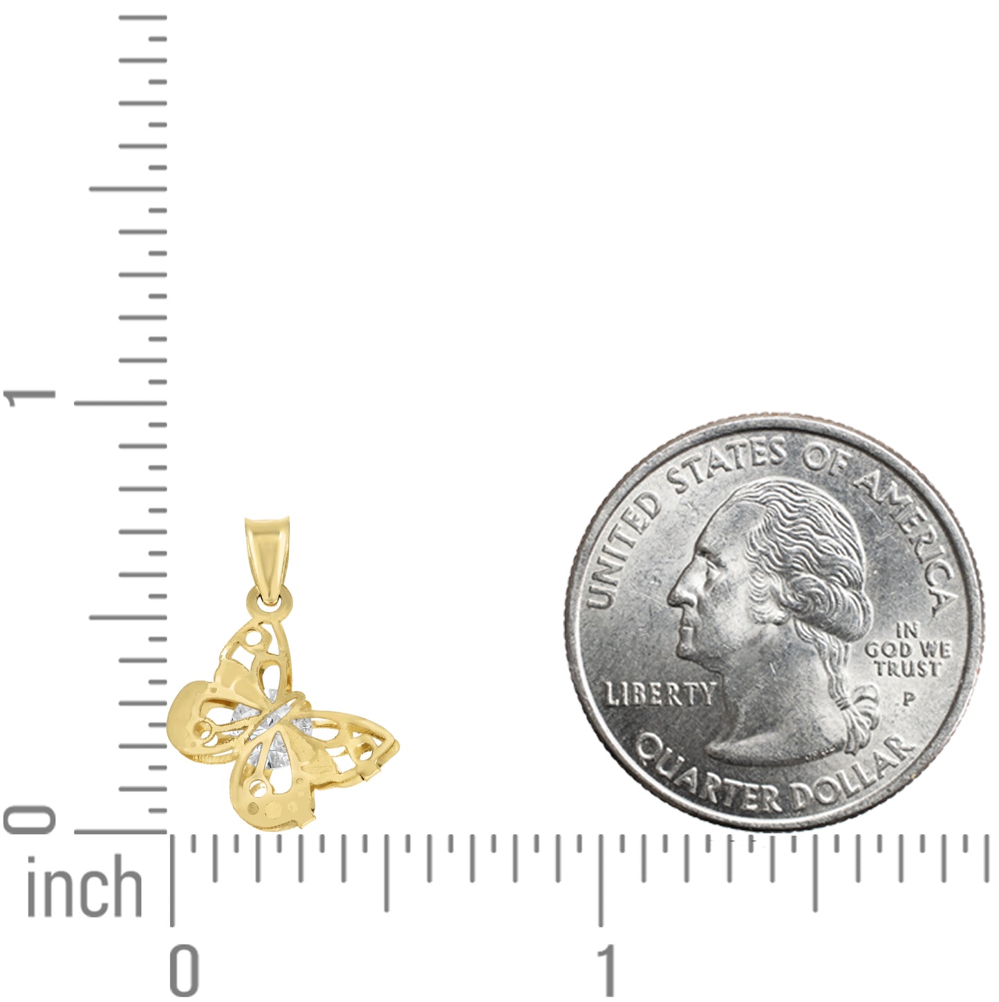 14k Yellow Gold Womens Cubic-Zirconia Butterfly Charm Pendant