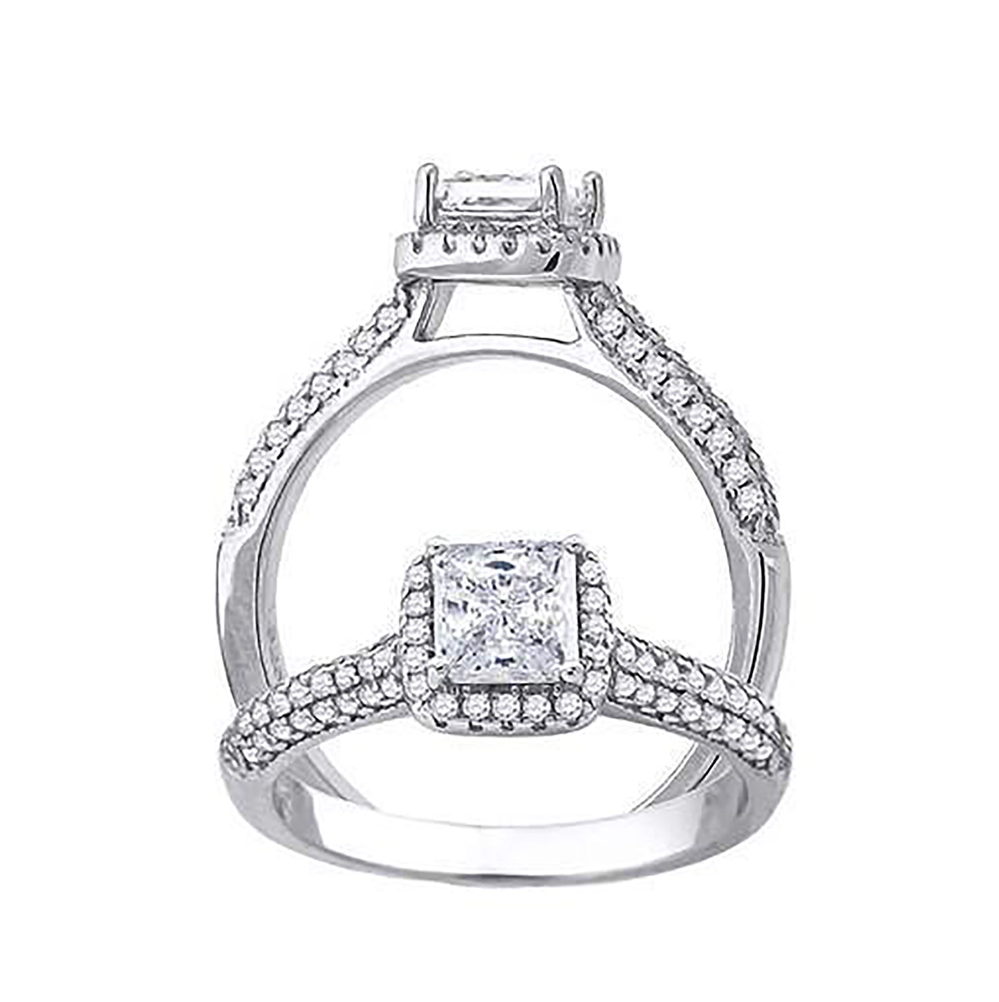 Sterling Silver Women's Princess-Cut Round Cubic-Zirconia Bridal Anniversary Engagement Wedding Ring