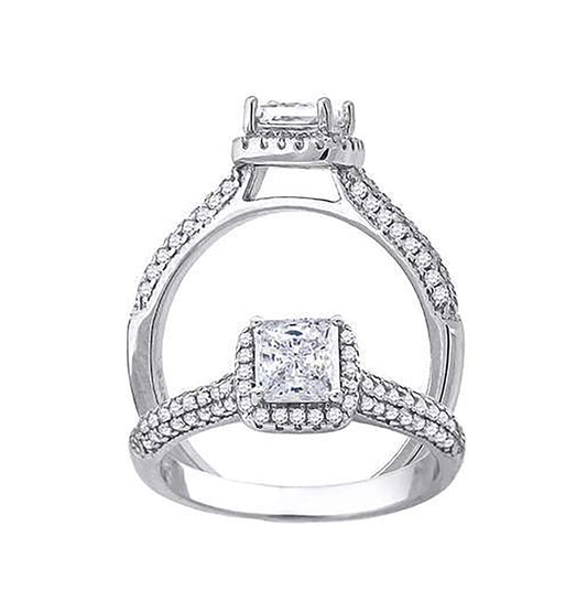 Sterling Silver Women's Princess-Cut Round Cubic-Zirconia Bridal Anniversary Engagement Wedding Ring