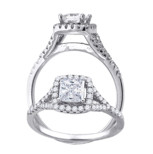 Sterling Silver Women's Princess-Cut Round Cubic-Zirconia Bridal Anniversary Engagement Wedding Ring