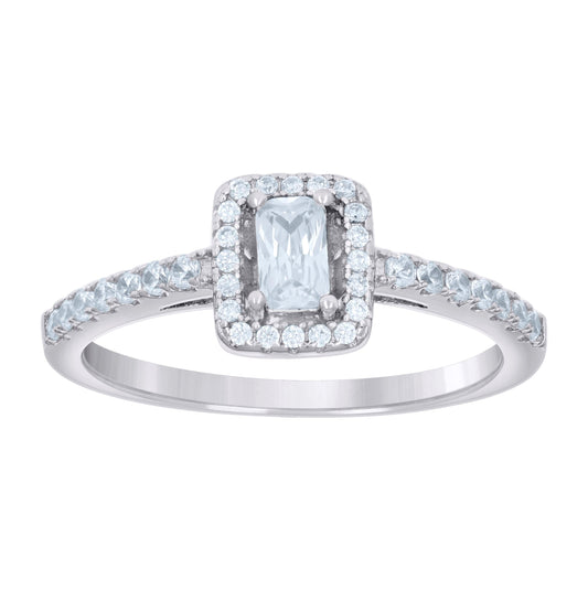 Sterling Silver Womens Emerald Round Cubic-Zirconia Bridal Anniversary Engagement Wedding Ring