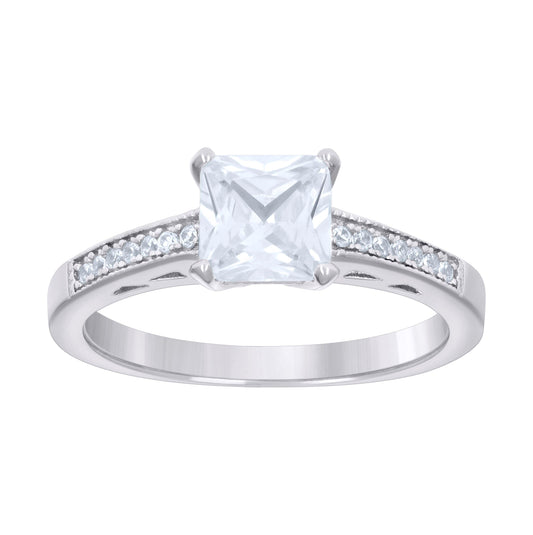 Sterling Silver Women's Princess-Cut Round Cubic-Zirconia Bridal Anniversary Engagement Wedding Ring