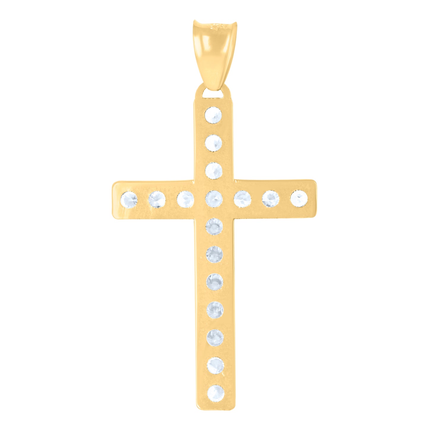 14K Yellow Gold Mens Cubic-Zirconia Crucifix Cross Religious Charm Pendant