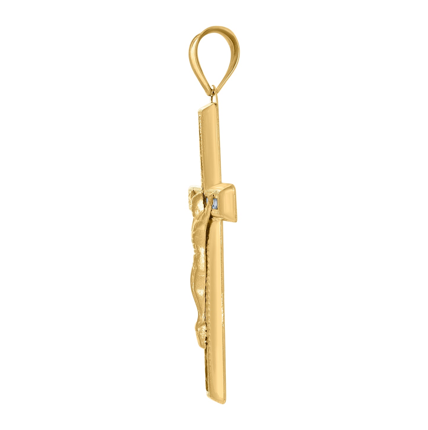 14K Yellow Gold Mens Cubic-Zirconia Crucifix Cross Religious Charm Pendant