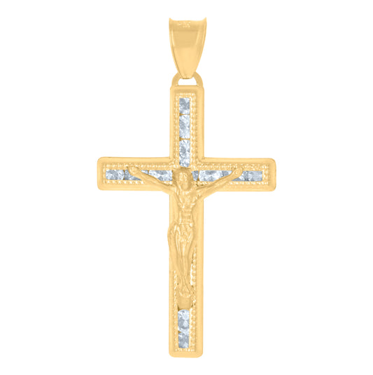 14K Yellow Gold Mens Cubic-Zirconia Crucifix Cross Religious Charm Pendant