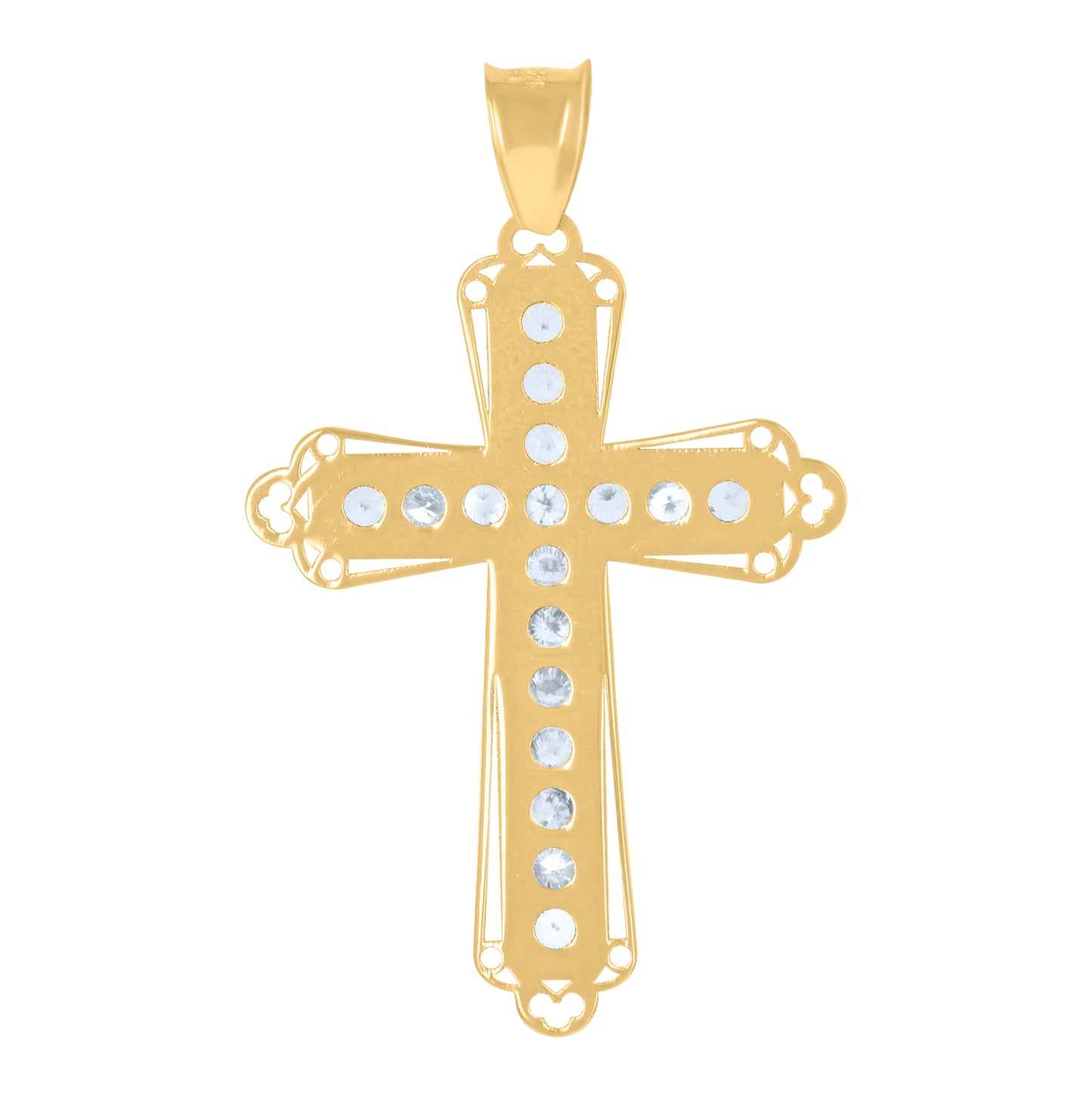 14K Yellow Gold Mens Cubic-Zirconia Crucifix Cross Religious Charm Pendant