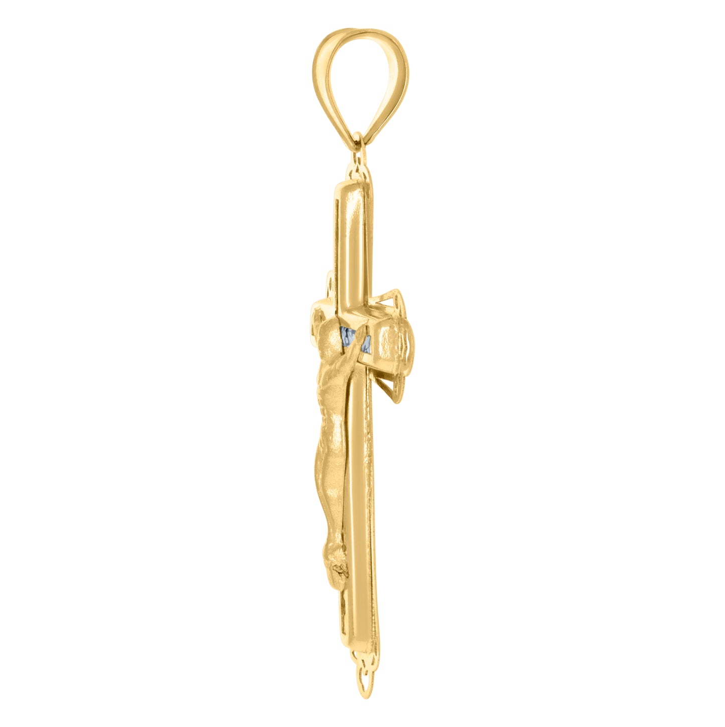 14K Yellow Gold Mens Cubic-Zirconia Crucifix Cross Religious Charm Pendant