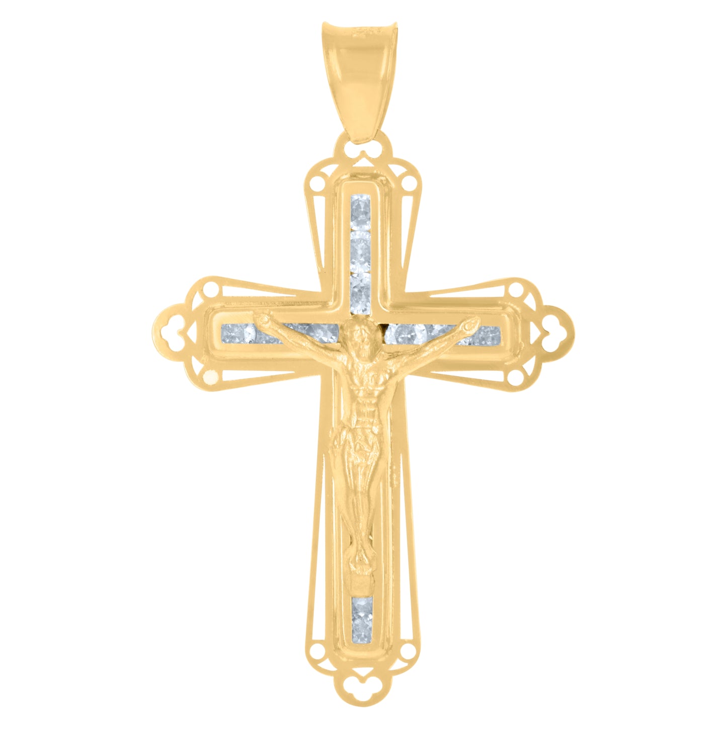 14K Yellow Gold Mens Cubic-Zirconia Crucifix Cross Religious Charm Pendant