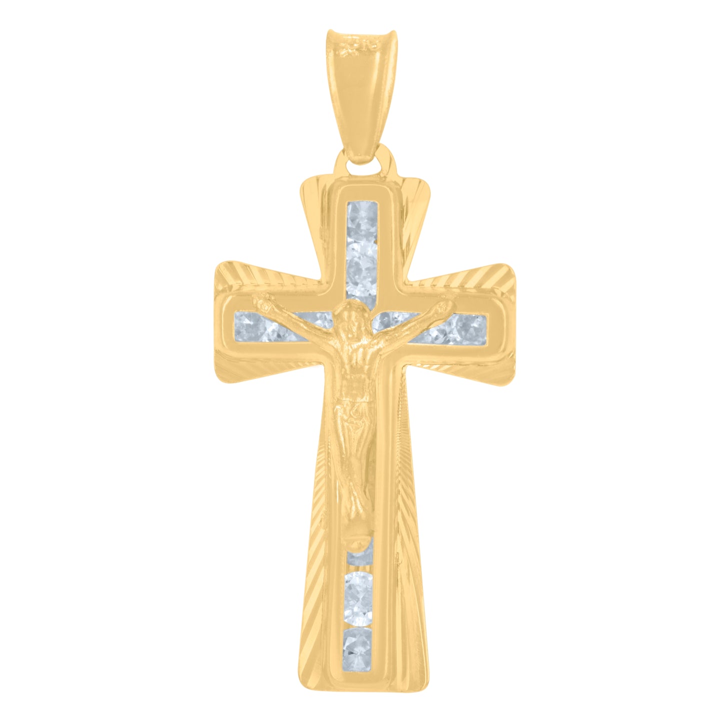 14K Yellow Gold Mens Cubic-Zirconia Crucifix Cross Religious Charm Pendant