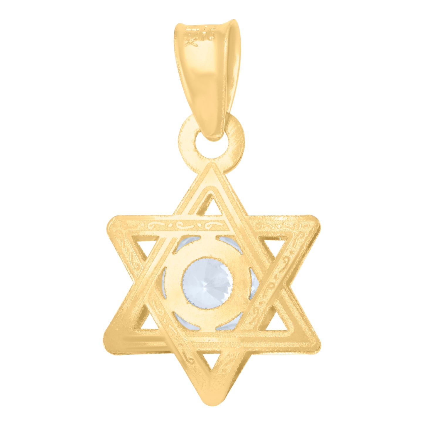 14K Yellow Gold Unisex Cubic-Zirconia Star Of David Symbol Religious Charm Pendant