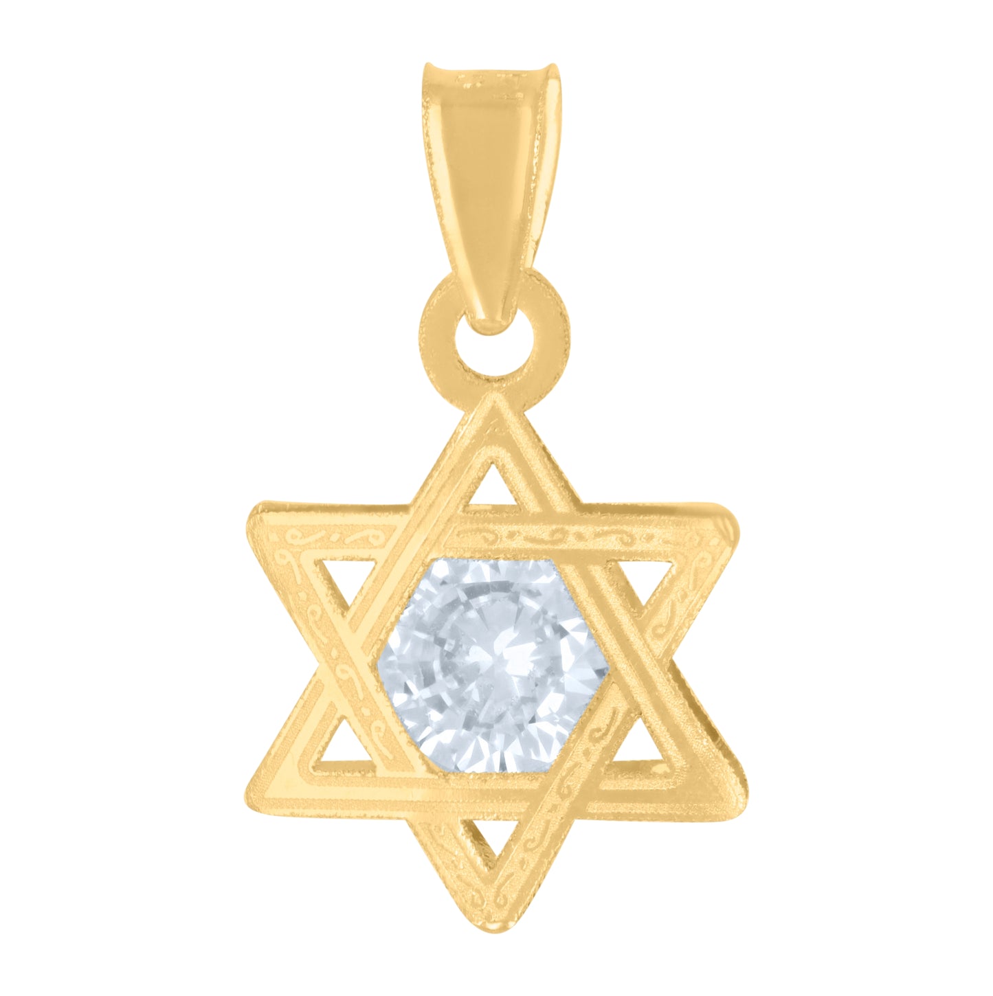 14K Yellow Gold Unisex Cubic-Zirconia Star Of David Symbol Religious Charm Pendant