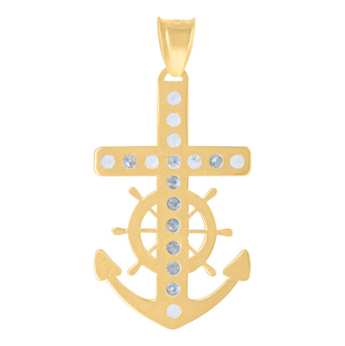 14K Yellow Gold Mens Cubic-Zirconia Anchor Crucifix Religious Charm Pendant