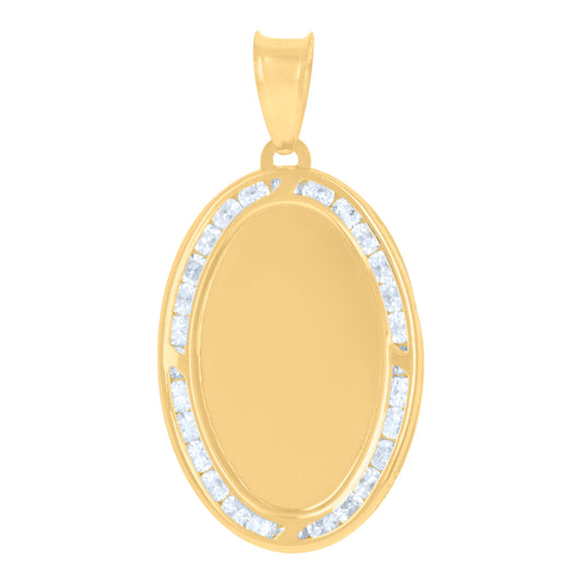 14K Yellow Gold Mens Cubic-Zirconia Medallion Oval Fashion Charm Pendant