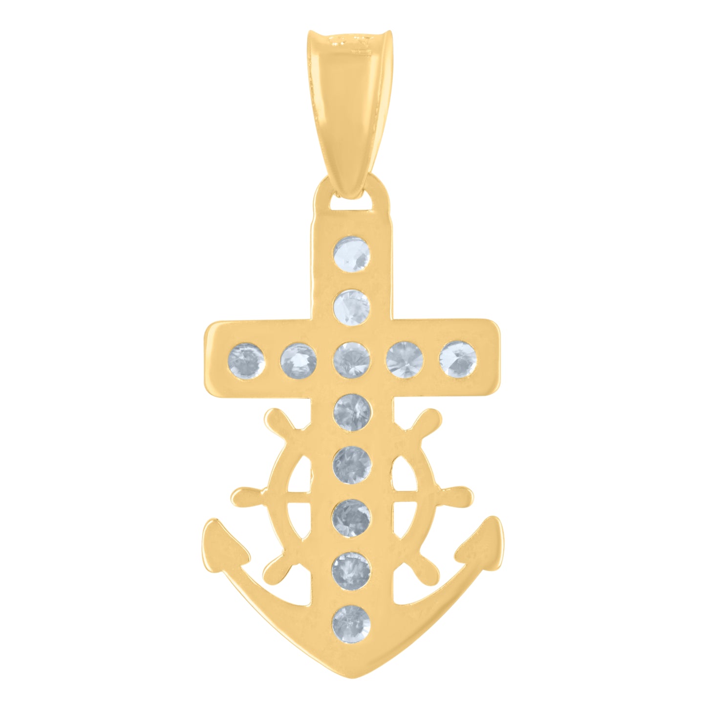 14K Yellow Gold Mens Cubic-Zirconia Anchor Crucifix Religious Charm Pendant
