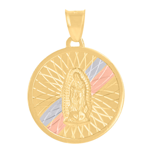 14K Tri-Color Gold Unisex Medallion Oval Guadalupe/Mother Marry Religious Charm Pendant