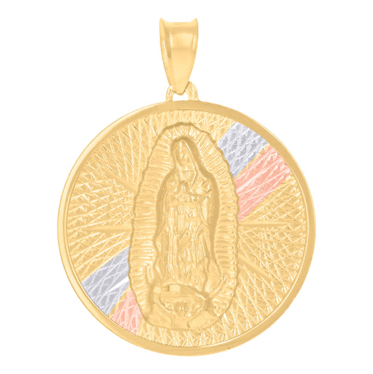 14K Tri-Color Gold Unisex Medallion Guadalupe/Mother Marry Religious Charm Pendant