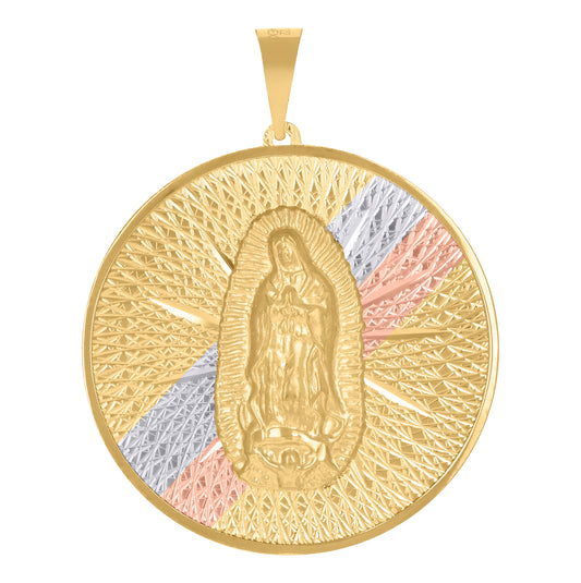 14K Tri-Color Gold Unisex Medallion Guadalupe/Mother Marry Religious Charm Pendant