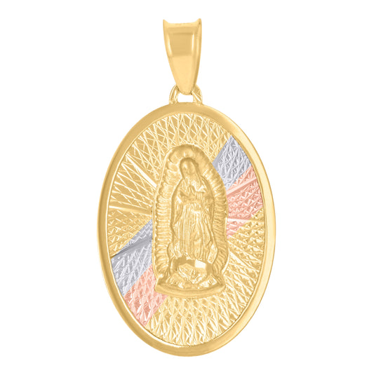 14K Tri-Color Gold Unisex Medallion Oval Guadalupe/Mother Marry Religious Charm Pendant
