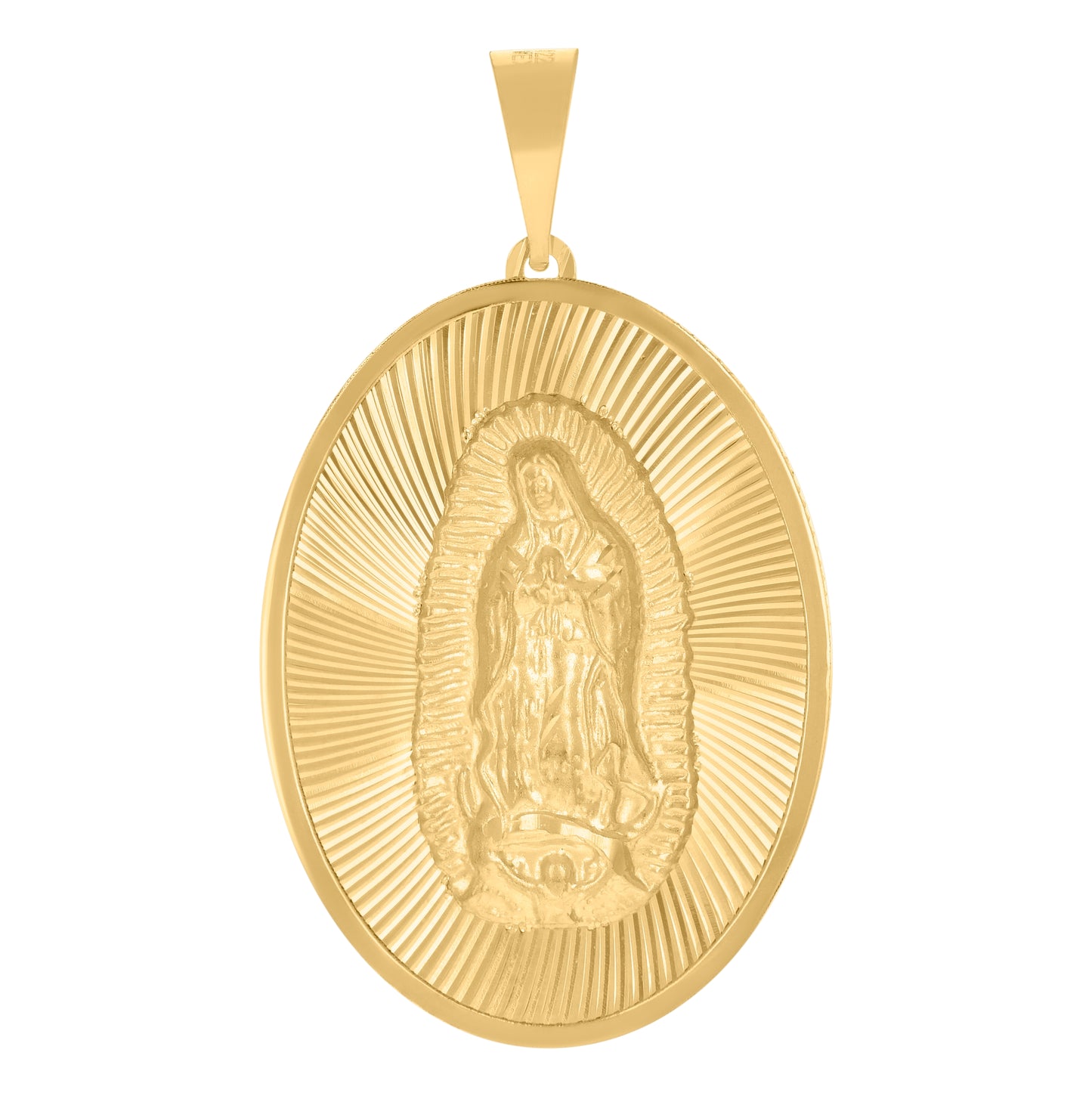 14K Yellow Gold Unisex Medallion Oval Guadalupe/Mother Marry Religious Charm Pendant