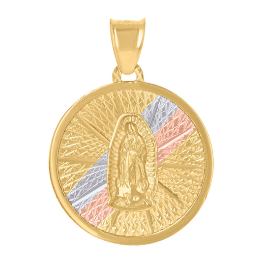 14K Tri-Color Gold Unisex Medallion Guadalupe/Mother Marry Religious Charm Pendant
