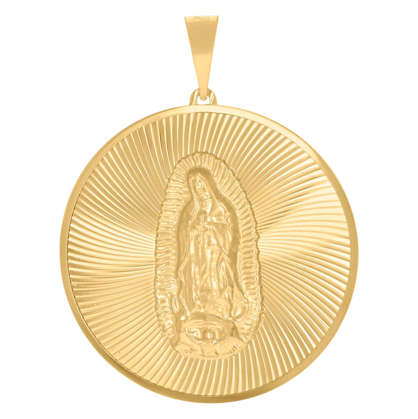 14K Yellow Gold Unisex Medallion Guadalupe/Mother Marry Religious Charm Pendant