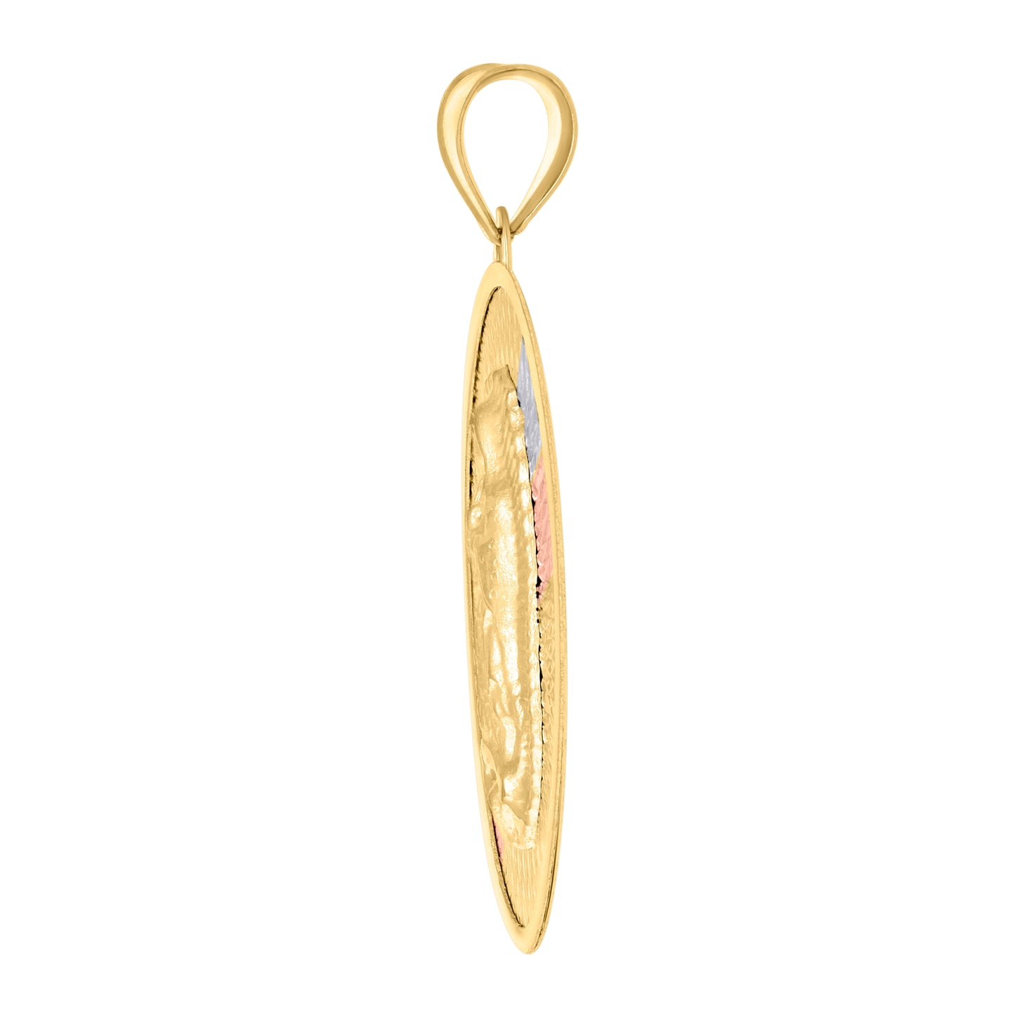 14K Tri-Color Gold Unisex Medallion Oval Guadalupe/Mother Marry Religious Charm Pendant