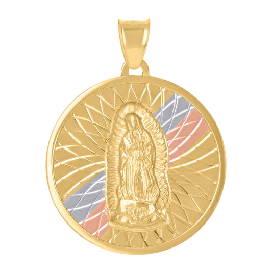 14K Tri-Color Gold Unisex Medallion Guadalupe/Mother Marry Religious Charm Pendant