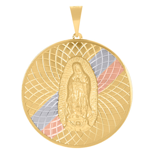 14K Tri-Color Gold Unisex Medallion Guadalupe/Mother Marry Religious Charm Pendant