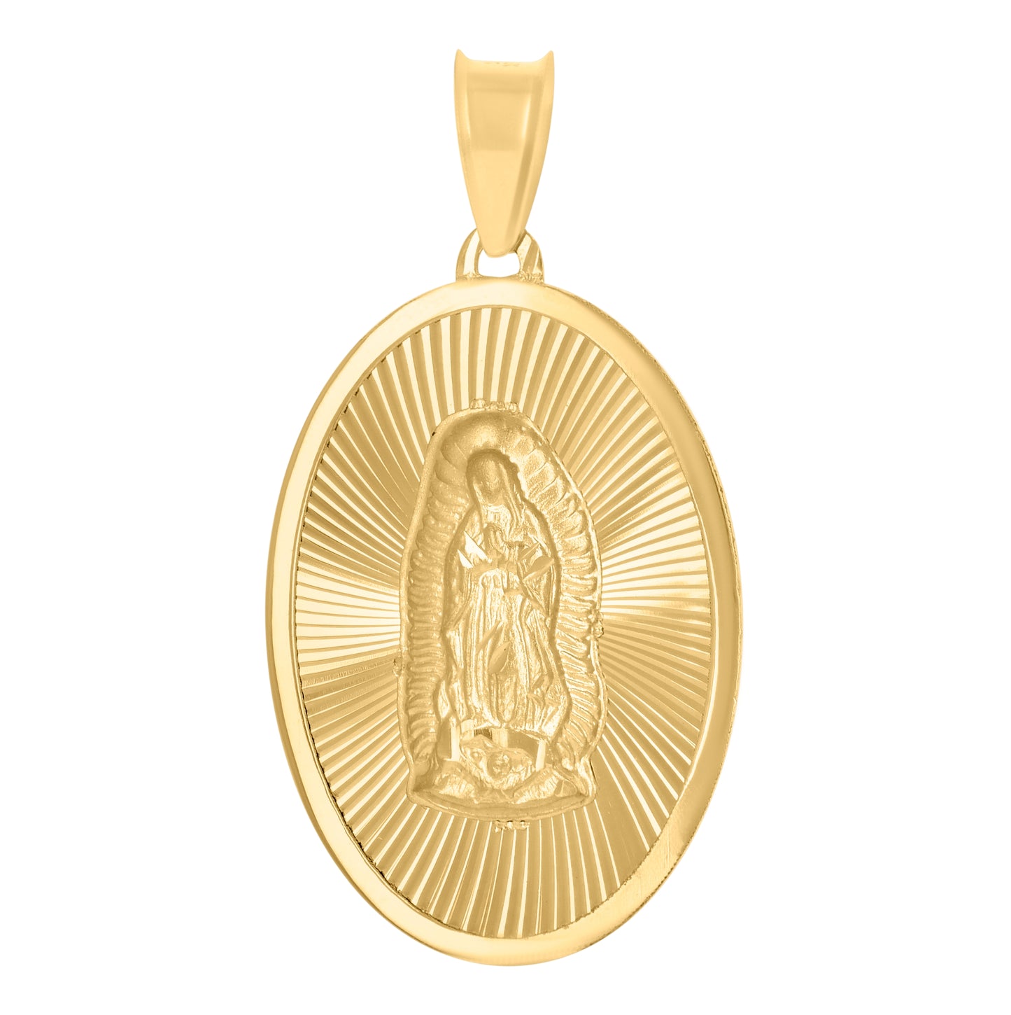 14K Yellow Gold Unisex Medallion Oval Guadalupe/Mother Marry Religious Charm Pendant