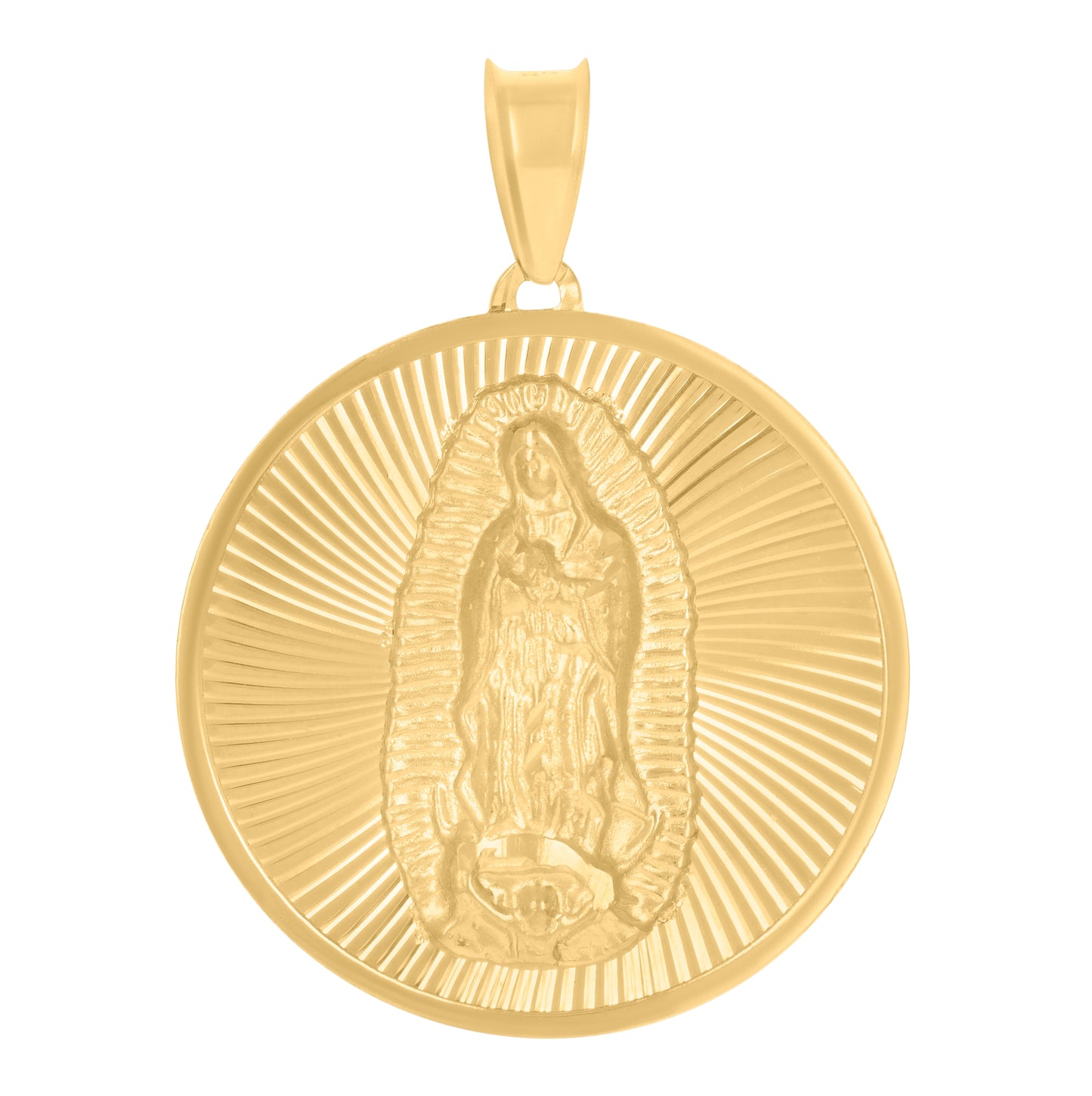 14K Yellow Gold Unisex Medallion Guadalupe/Mother Marry Religious Charm Pendant