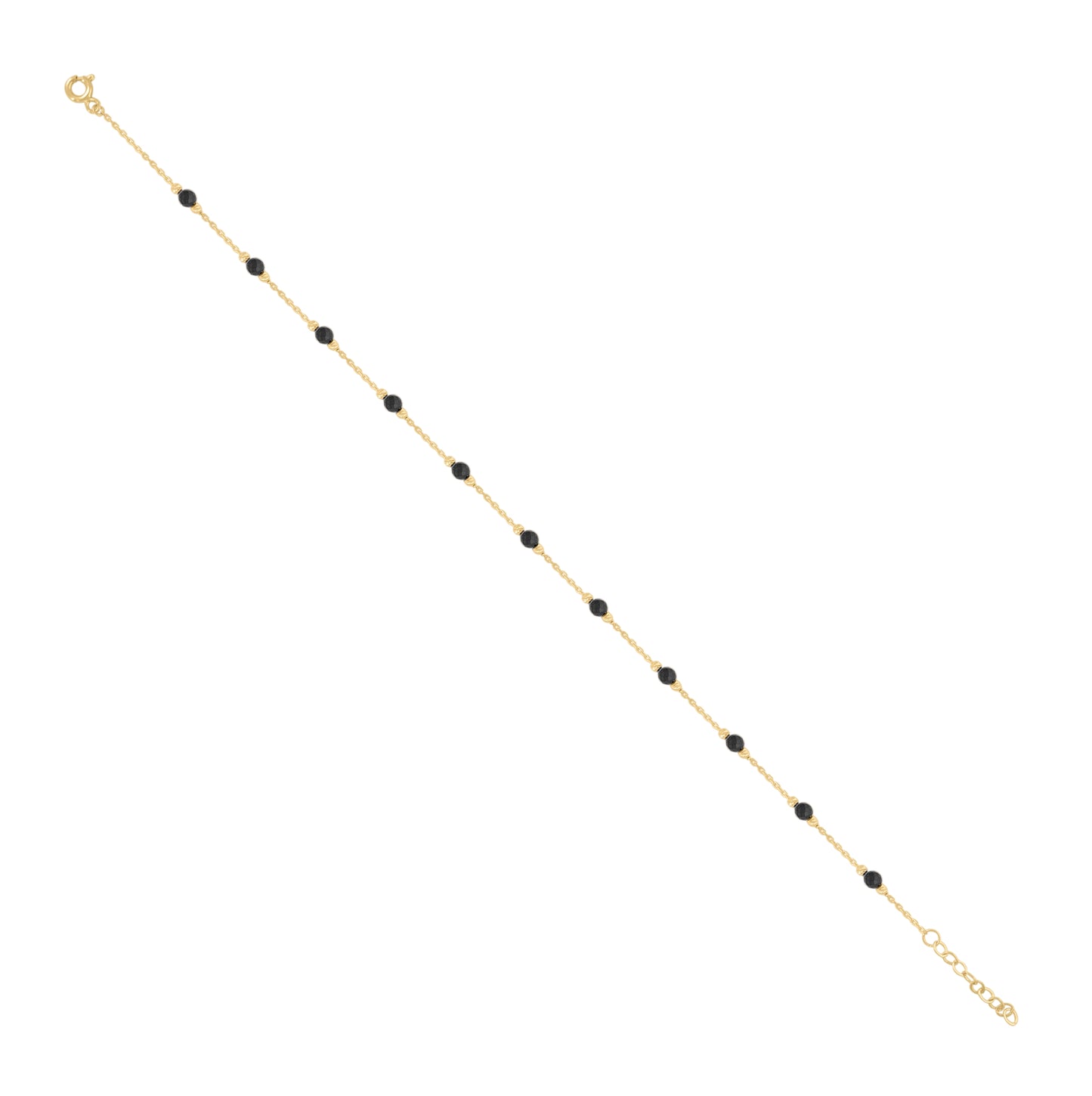 14K Yellow Gold Womens Black Beaded Fashion Link Anklet Size 10 Inches