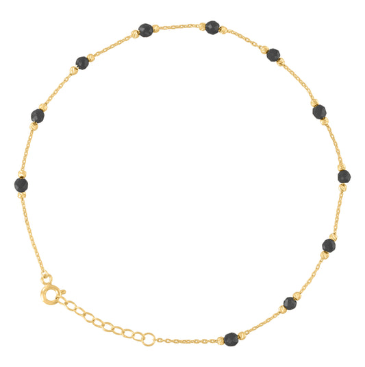 14K Yellow Gold Womens Black Beaded Fashion Link Anklet Size 10 Inches