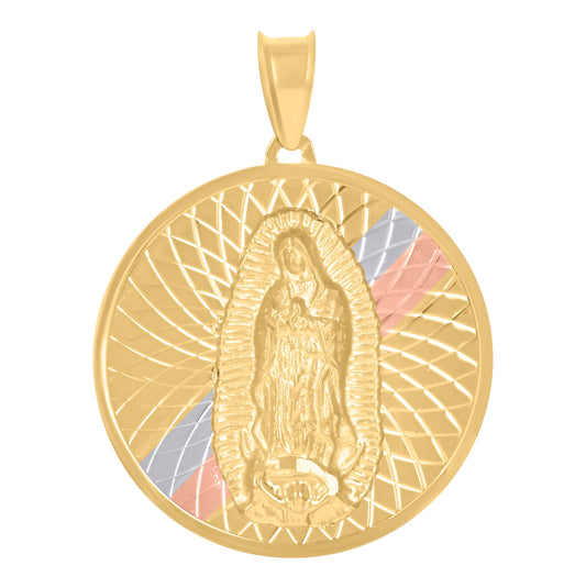 14K Tri-Color Gold Unisex Medallion Guadalupe/Mother Marry Religious Charm Pendant