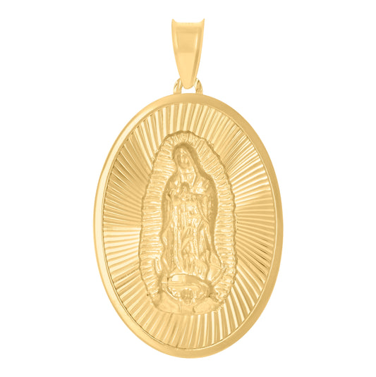 14K Yellow Gold Unisex Medallion Oval Guadalupe/Mother Marry Religious Charm Pendant