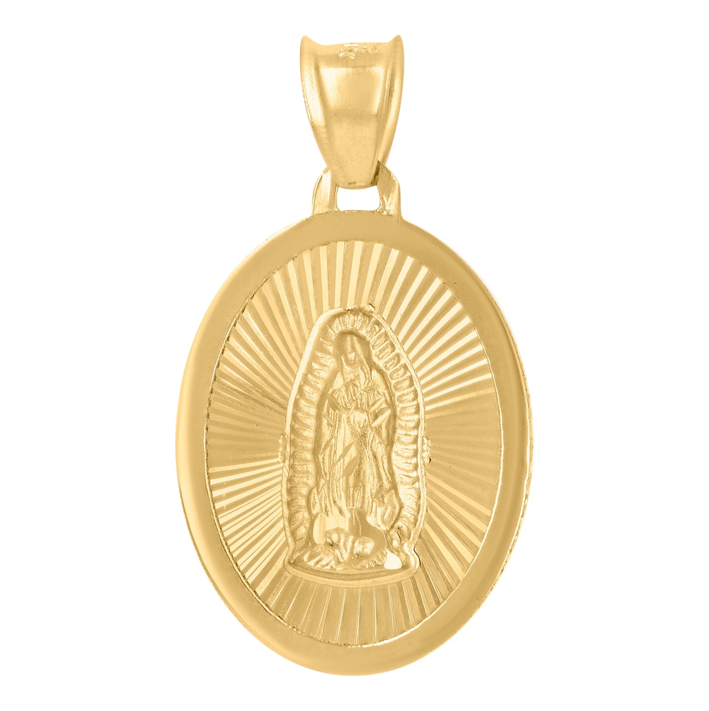14K Yellow Gold Unisex Medallion Oval Guadalupe/Mother Marry Religious Charm Pendant