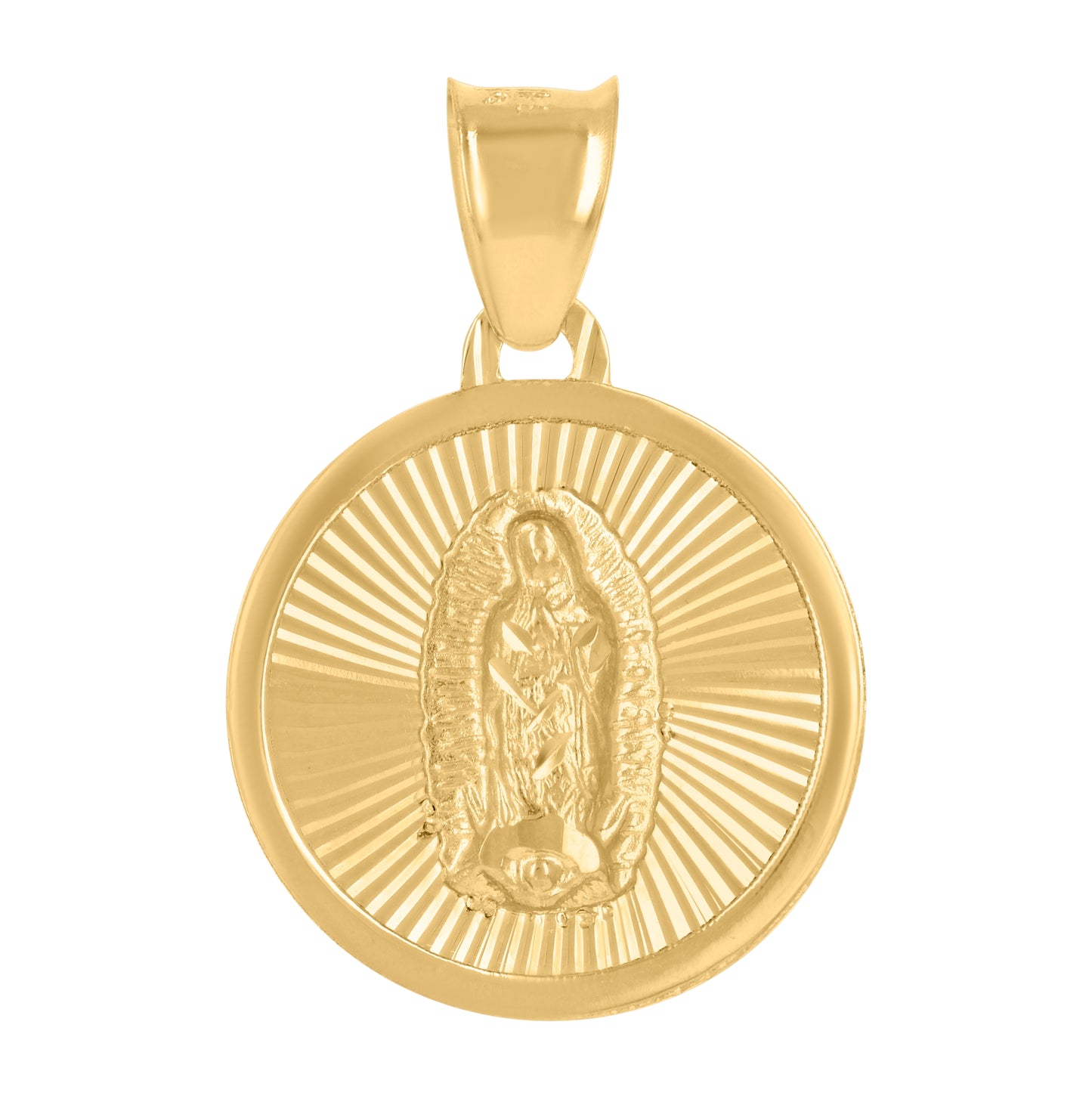 14K Yellow Gold Unisex Medallion Guadalupe/Mother Marry Religious Charm Pendant