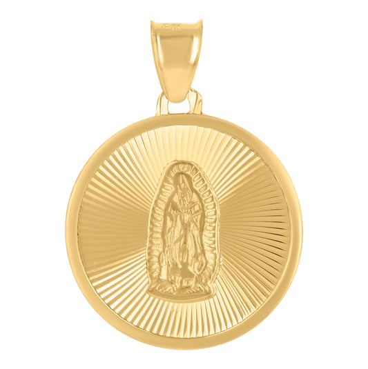 14K Yellow Gold Unisex Medallion Guadalupe/Mother Marry Religious Charm Pendant