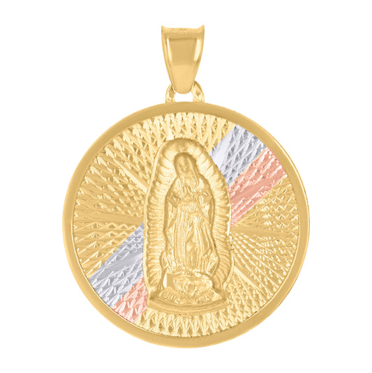 14K Tri-Color Gold Unisex Medallion Guadalupe/Mother Marry Religious Charm Pendant