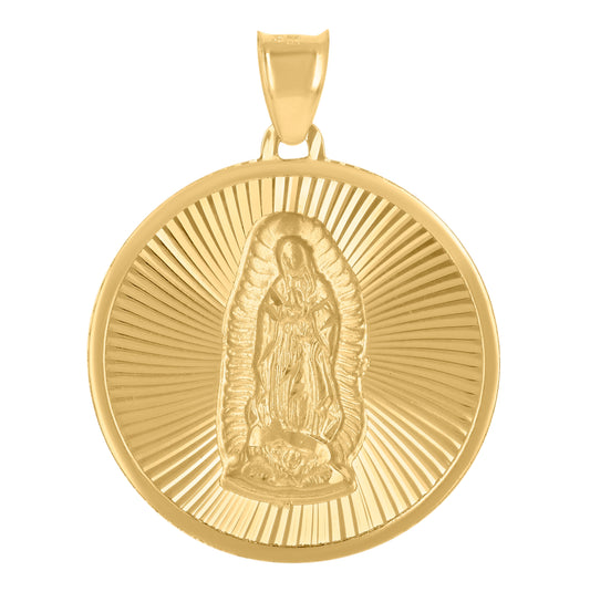 14K Yellow Gold Unisex Medallion Guadalupe/Mother Marry Religious Charm Pendant