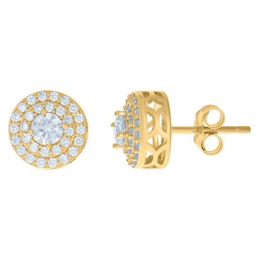 10K Yellow Gold Mens Cubic-Zirconia Round Fashion Stud Earrings