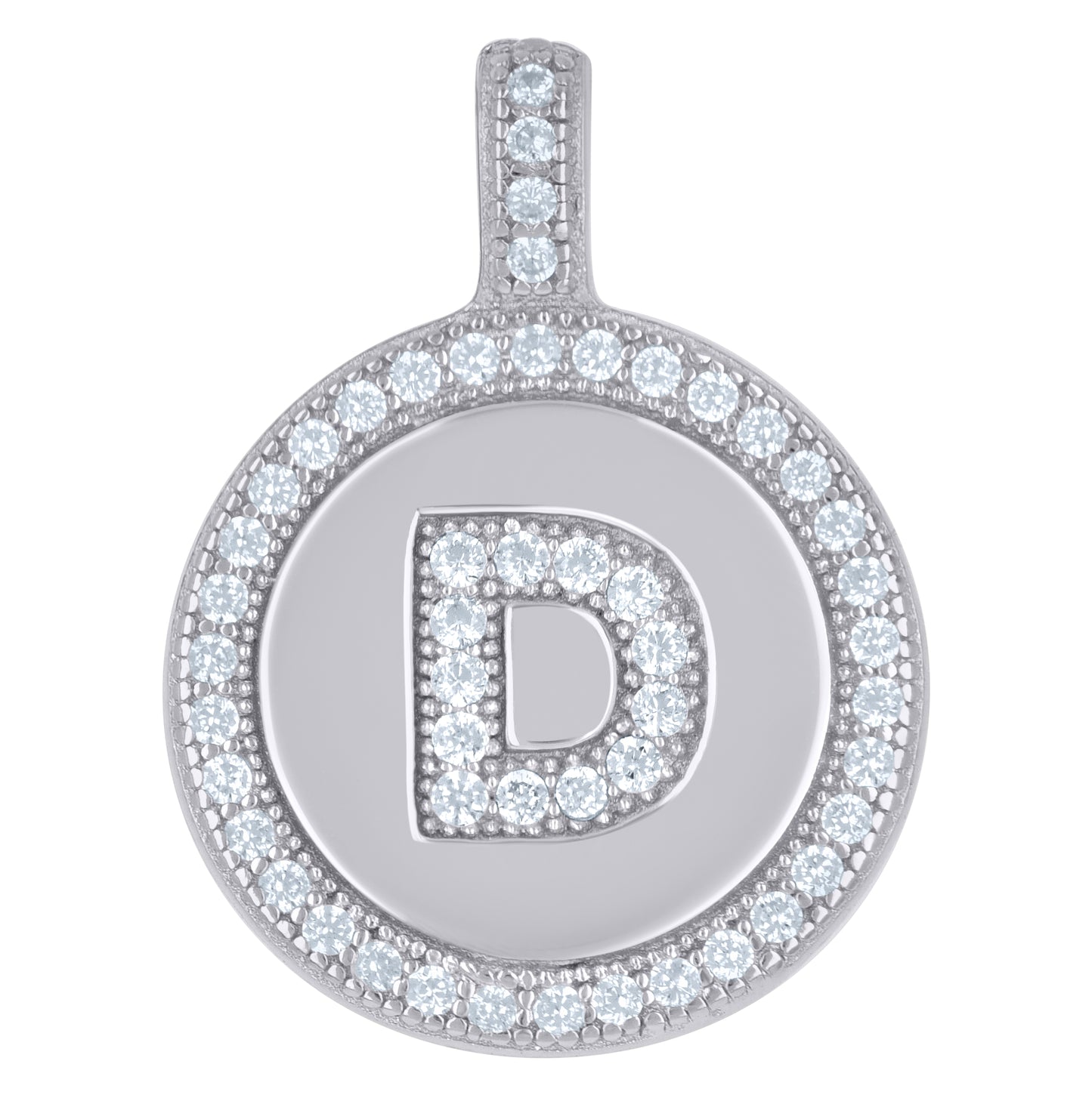 Sterling Silver Unisex Cubic-Zirconia Initial Alphabet Disc Pendant Charm