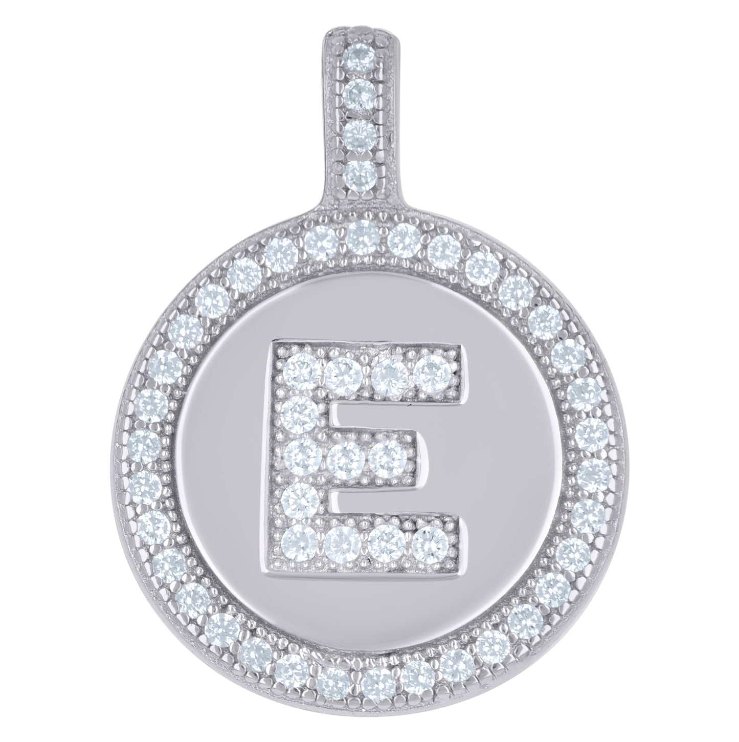 Sterling Silver Unisex Cubic-Zirconia Initial Alphabet Disc Pendant Charm